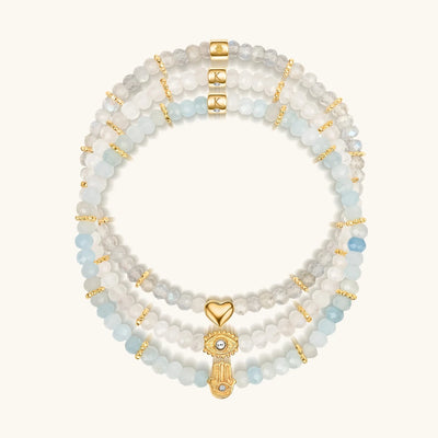 Soothing Warmth - Labradorite Moonstone Aquamarine Triple Summer Stack