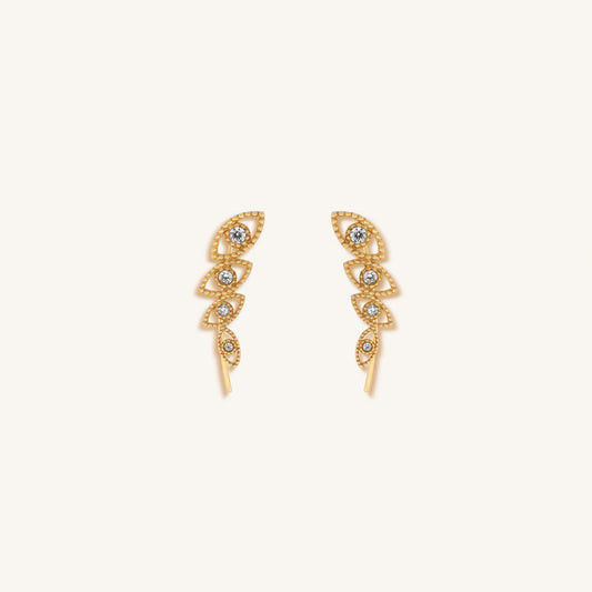 Expanded Awareness Gold Evil Eye Climber Earrings