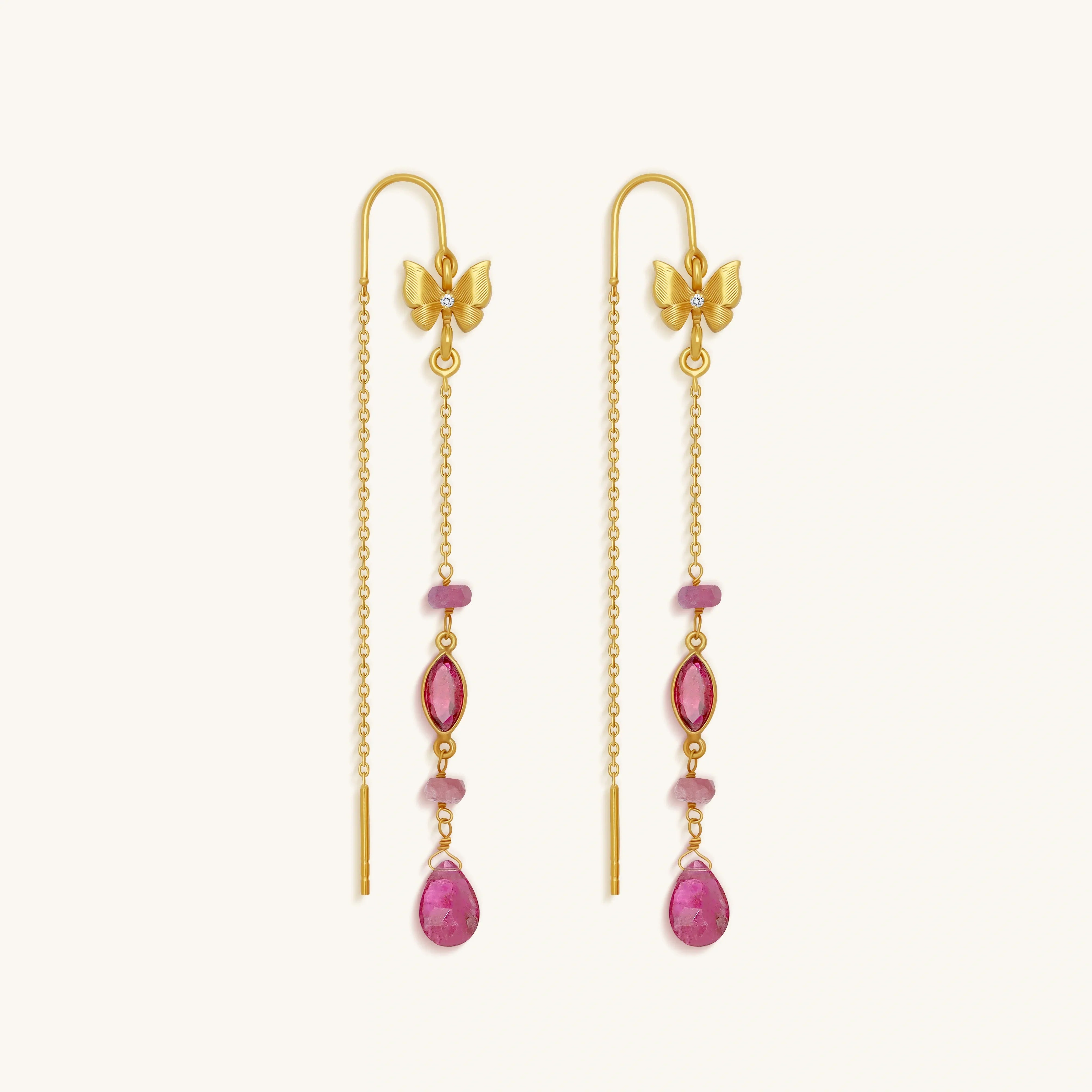 Zen Mindset Tourmaline Butterfly Gold Drop Earrings