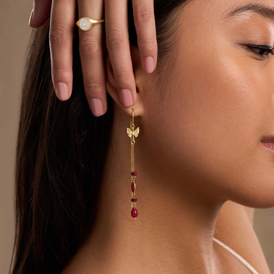 Opulent Soul Ruby Butterfly Gold Drop Earrings