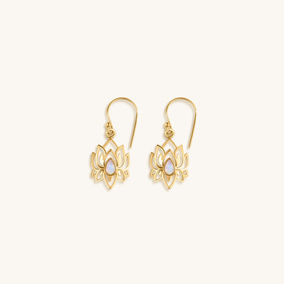 Divine Existence - Gold Lotus Moonstone Earrings