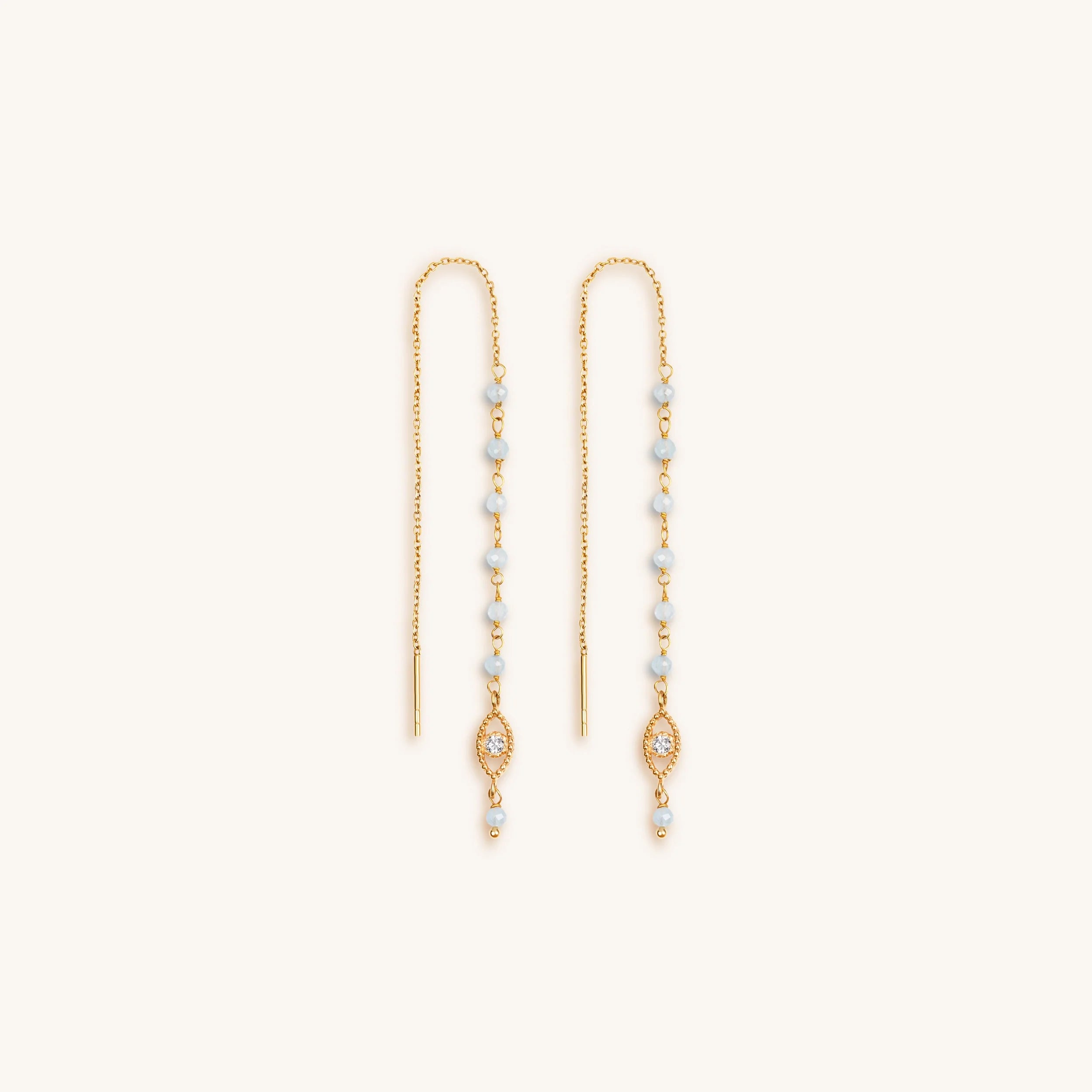 Flowing Frequency - Aquamarine Evil Eye Earrings