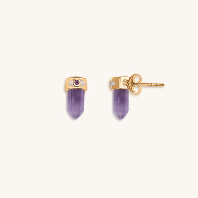 Soothing Remedy - Gold Plated Amethyst Evil Eye Pointer Earrings