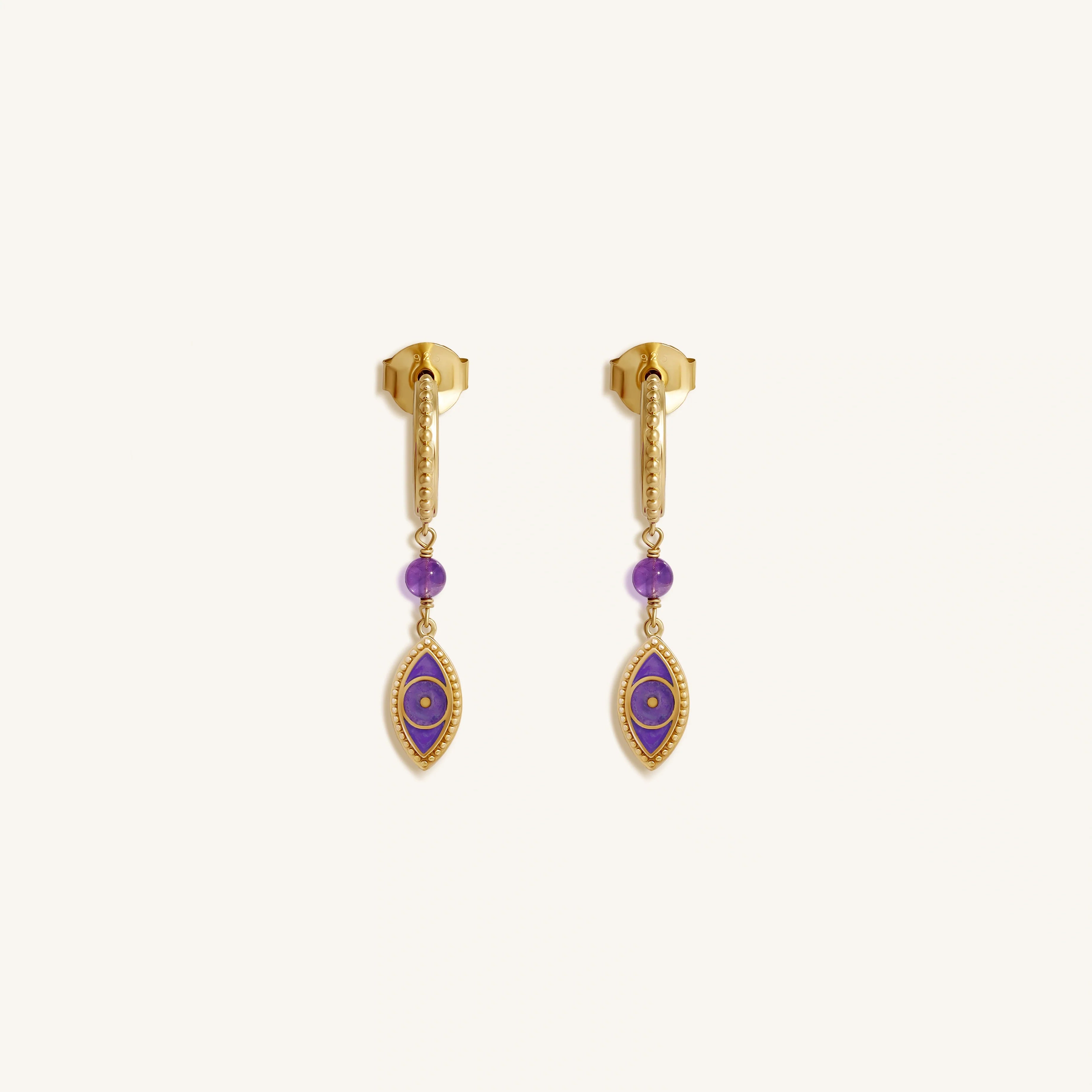 Radiant Clarity Amethyst Evil Eye Gold Earrings