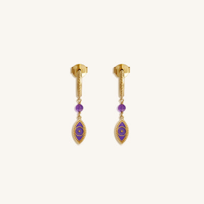 Radiant Clarity Amethyst Evil Eye Gold Earrings