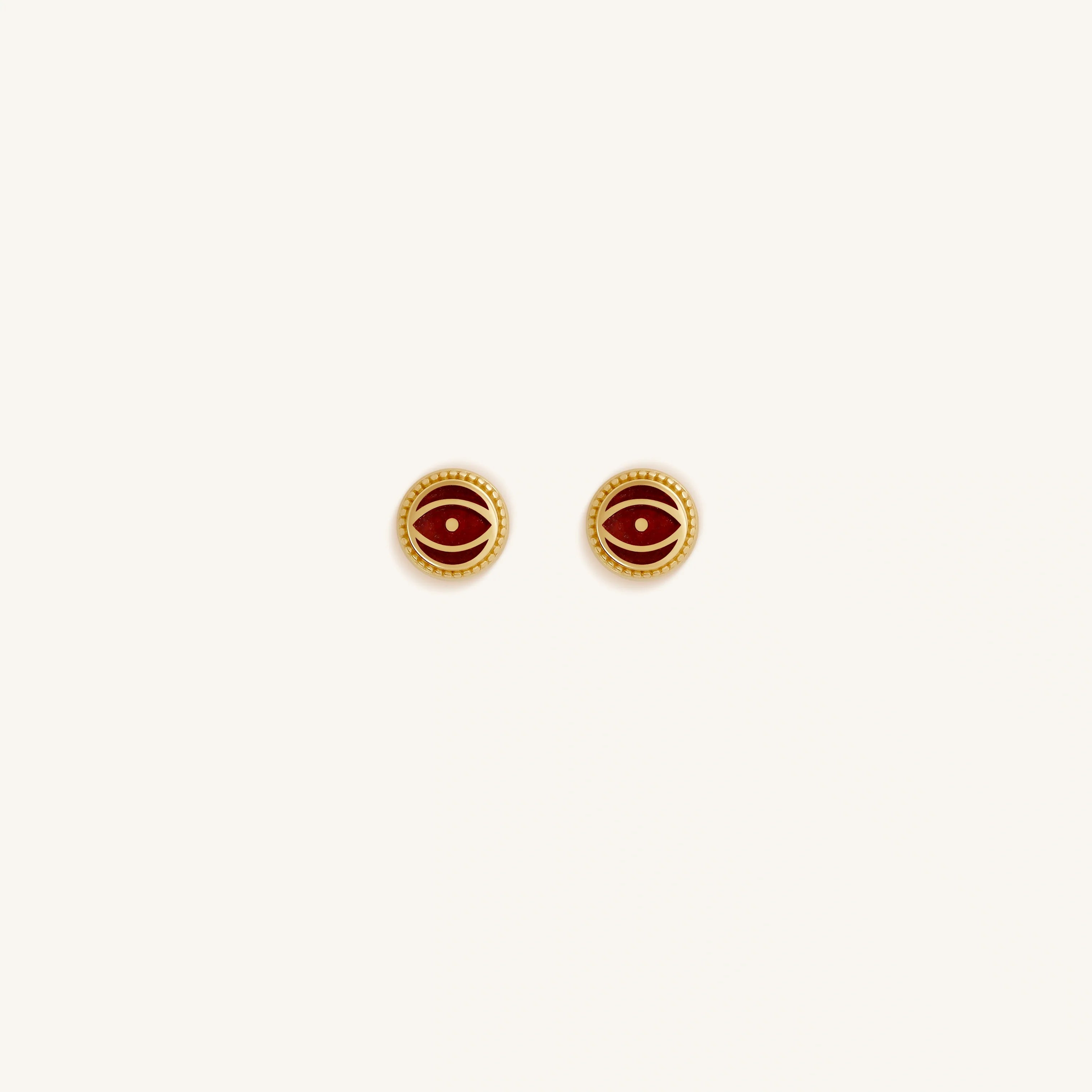 Crimson Shield - Garnet January Birthstone Evil Eye Gold Stud Earrings