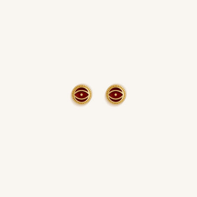 Crimson Shield - Garnet January Birthstone Evil Eye Gold Stud Earrings