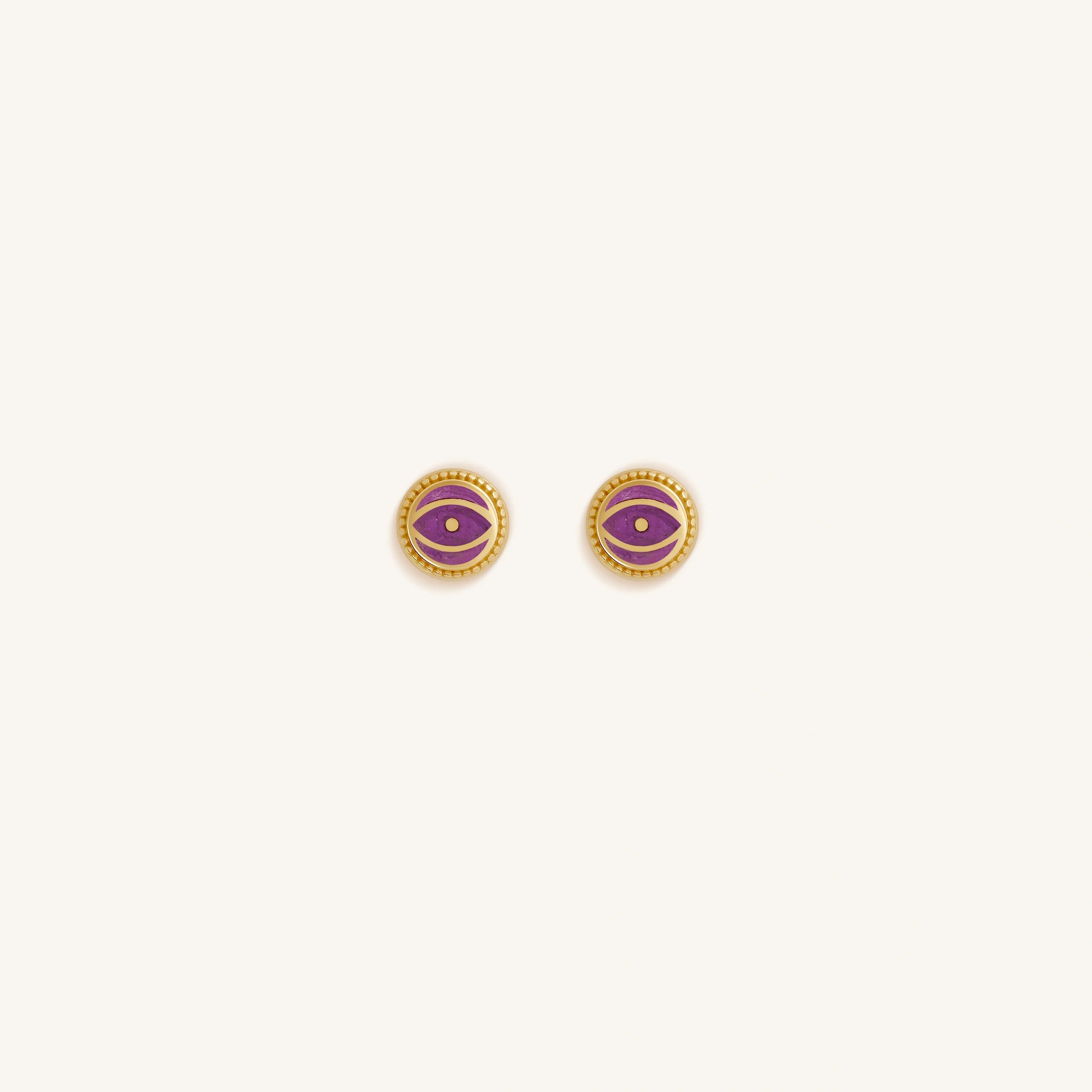 Mystic Guard - Amethyst February Birthstone Evil Eye Gold Stud Earrings
