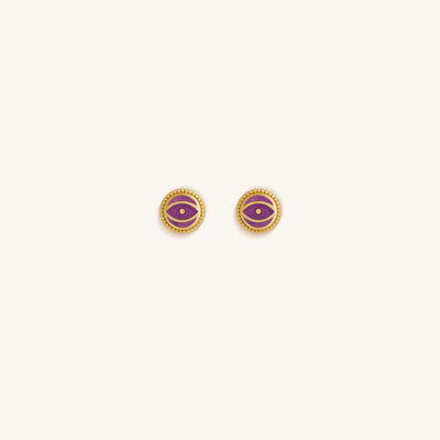 Mystic Guard - Amethyst February Birthstone Evil Eye Gold Stud Earrings