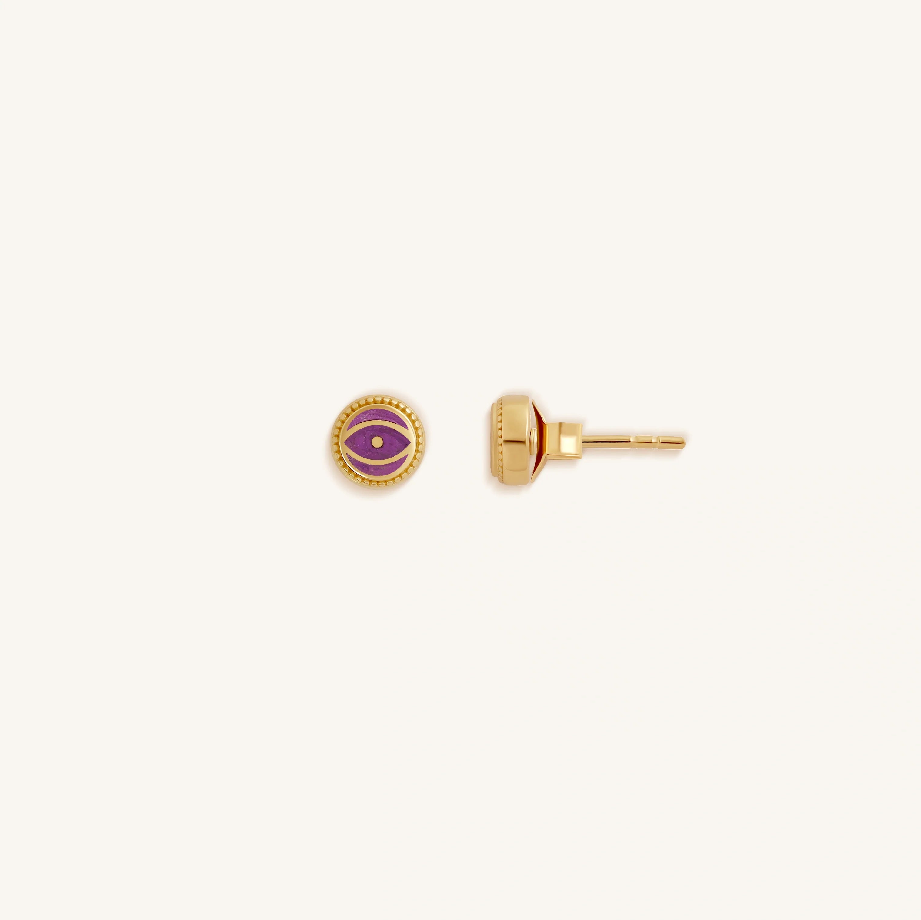 Mystic Guard - Amethyst February Birthstone Evil Eye Gold Stud Earrings