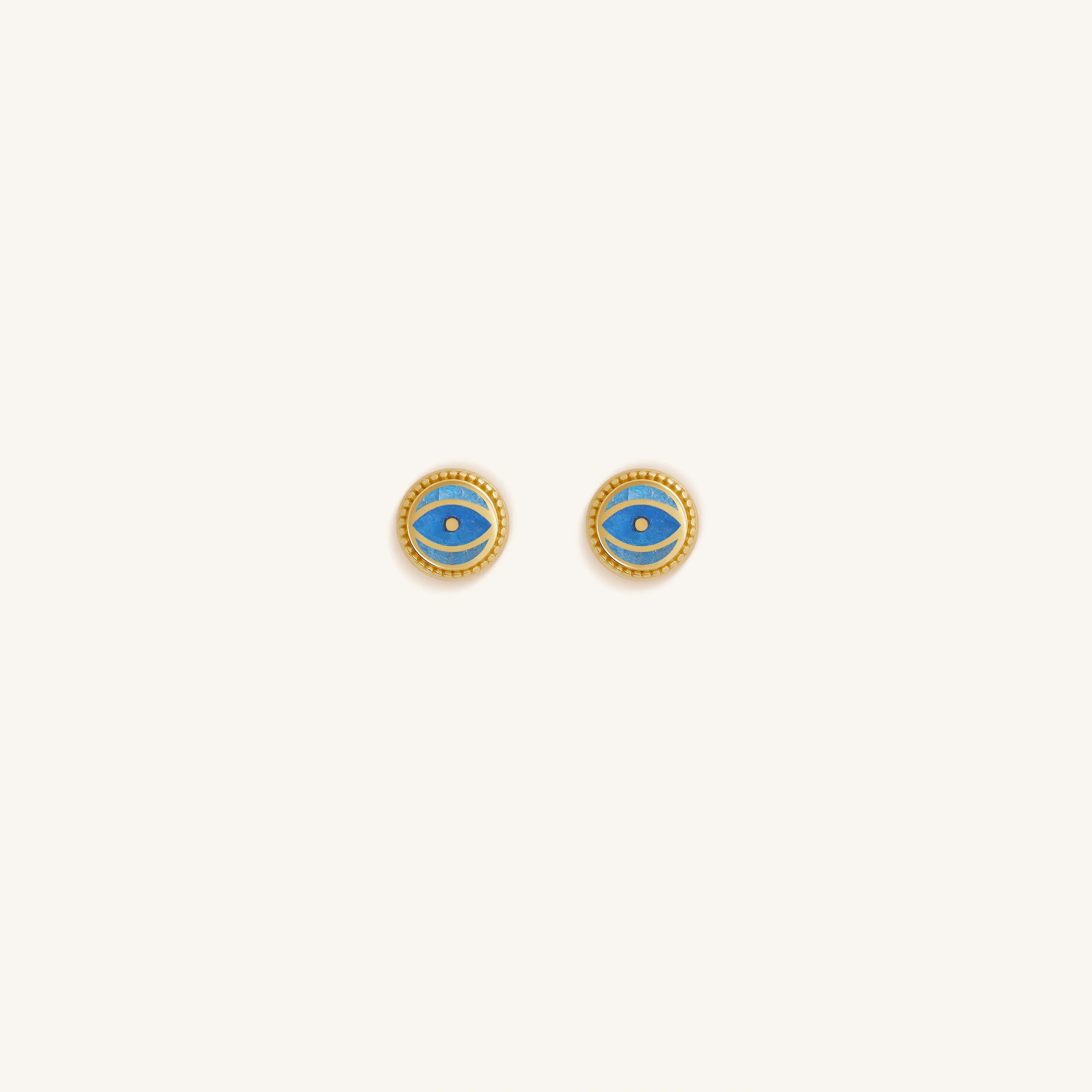 Ocean Watch - Aquamarine March Birthstone Evil Eye Gold Stud Earrings
