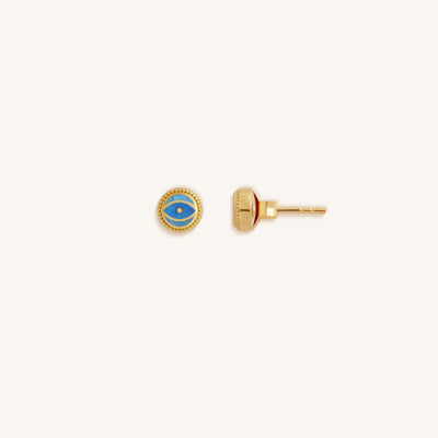 Ocean Watch - Aquamarine March Birthstone Evil Eye Gold Stud Earrings