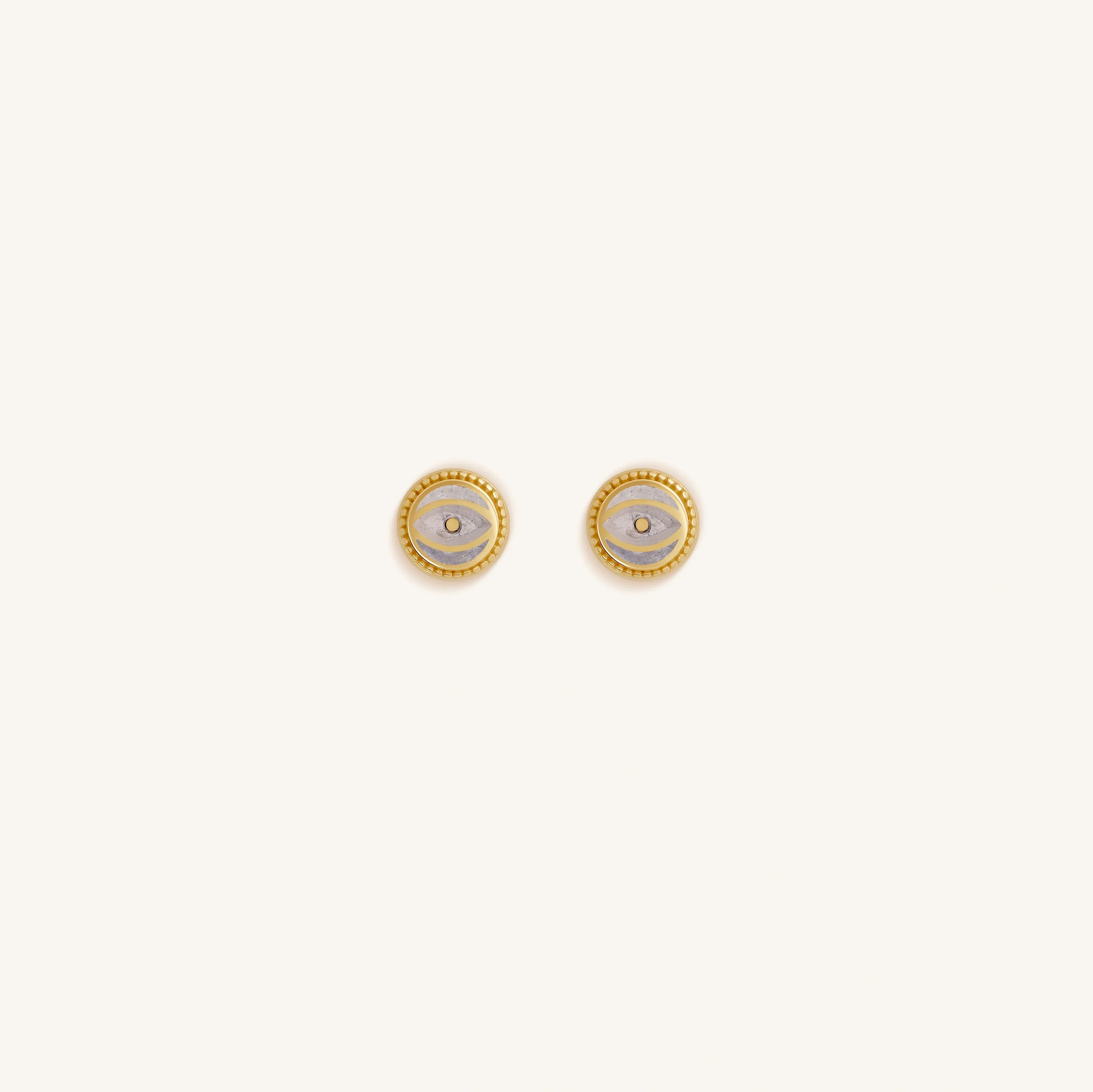 Lunar Sentinel - Moonstone June Birthstone Evil Eye Gold Stud Earrings
