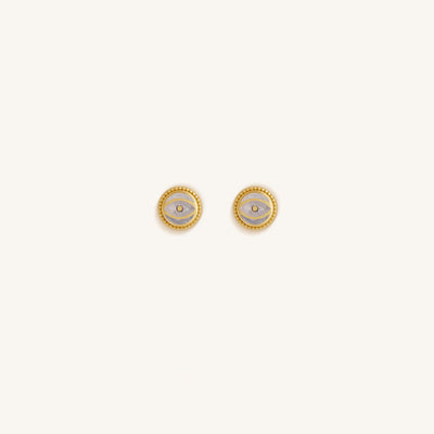 Lunar Sentinel - Moonstone June Birthstone Evil Eye Gold Stud Earrings