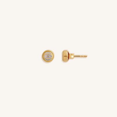 Lunar Sentinel - Moonstone June Birthstone Evil Eye Gold Stud Earrings