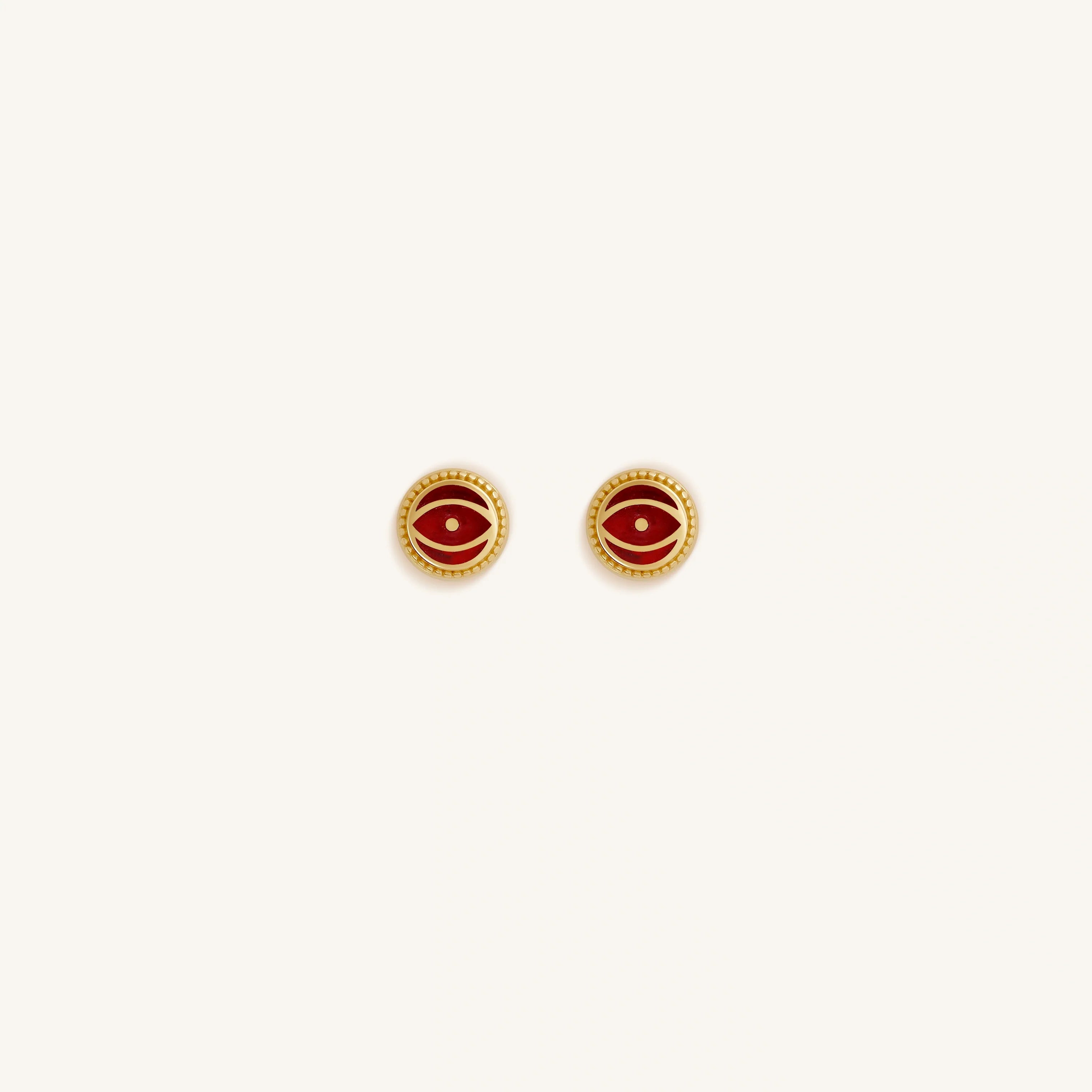 Crimson Guardian - Ruby Jade July Birthstone Evil Eye Gold Stud Earrings