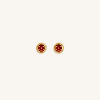 Crimson Guardian - Ruby Jade July Birthstone Evil Eye Gold Stud Earrings