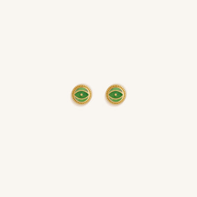 Dawn Sentinel - Peridot August Birthstone Evil Eye Gold Stud Earrings
