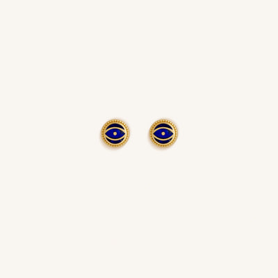 Midnight Guardian - Lapis September Birthstone Evil Eye Gold Stud Earrings