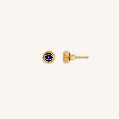 Midnight Guardian - Lapis September Birthstone Evil Eye Gold Stud Earrings