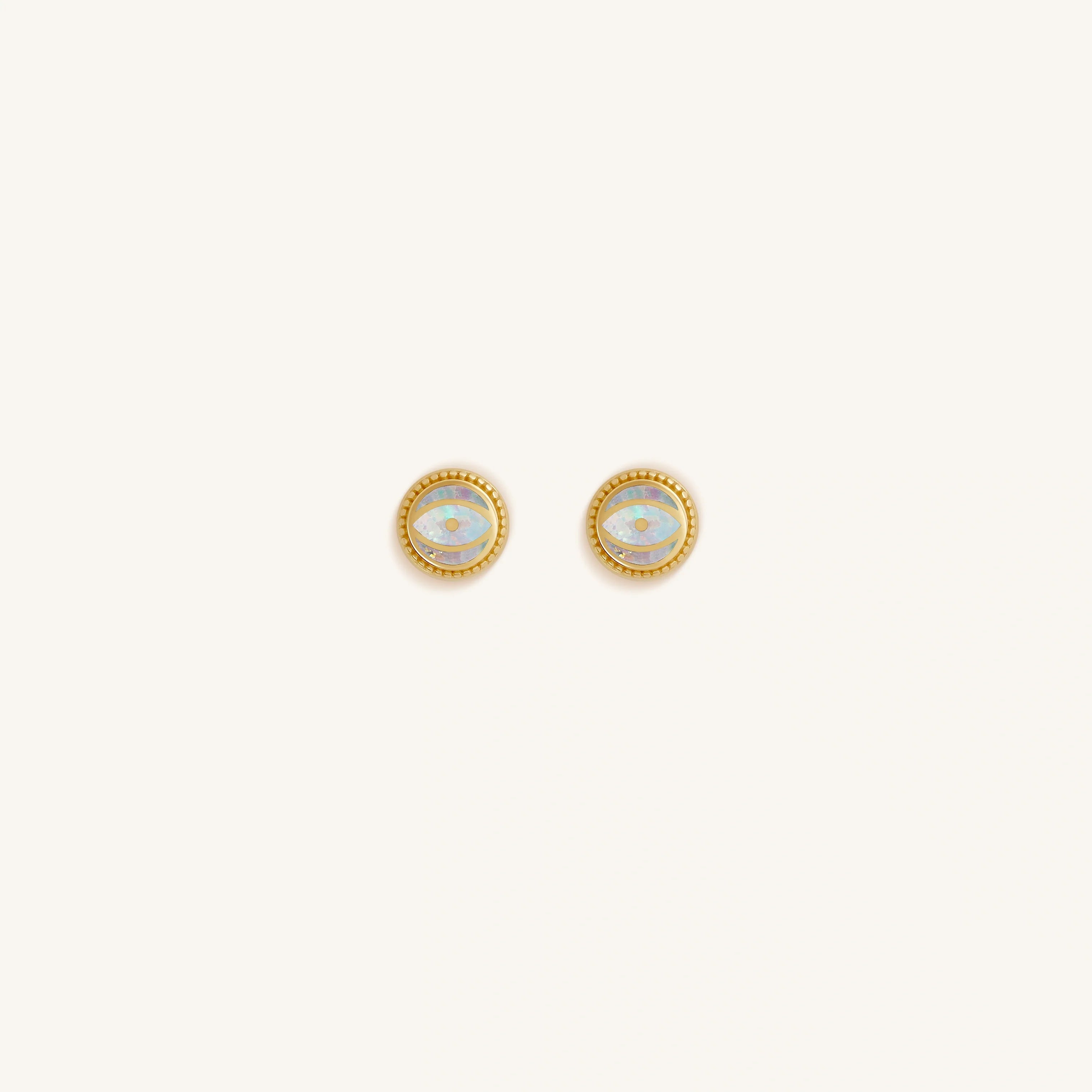 Luminous Shield - Opal October Birthstone Evil Eye Gold Stud Earrings