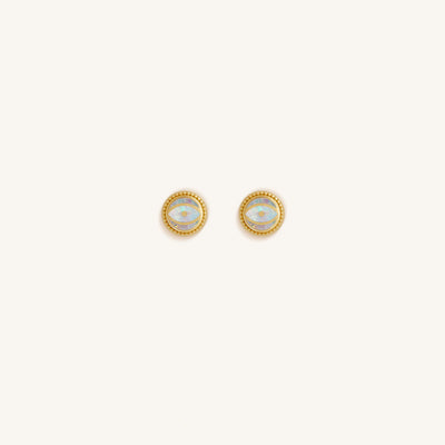 Luminous Shield - Opal October Birthstone Evil Eye Gold Stud Earrings