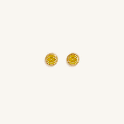 Solar Guard - Citrine November Birthstone Evil Eye Gold Stud Earrings