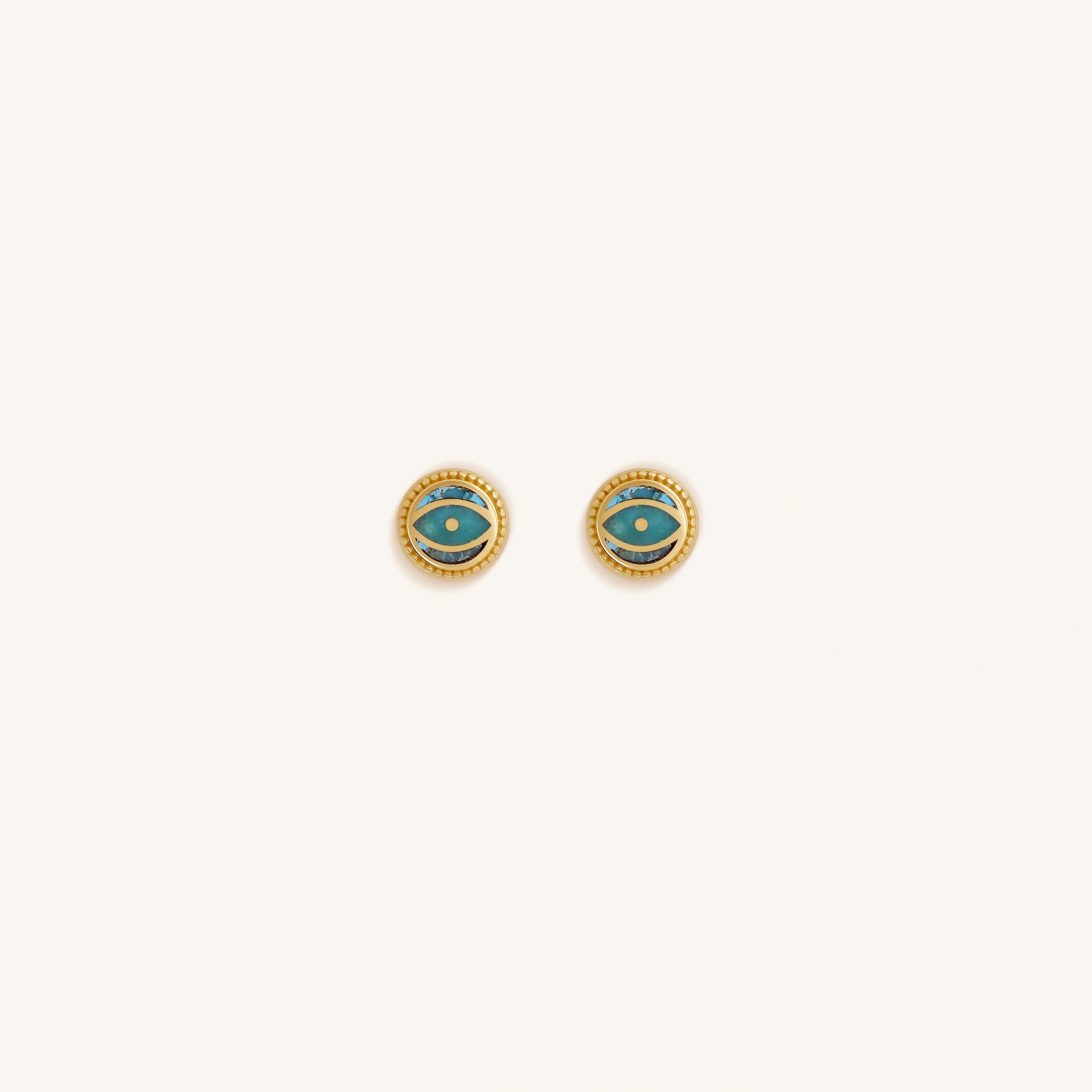 Guardian’s Whisper - Turquoise December Birthstone Evil Eye Gold Stud Earrings