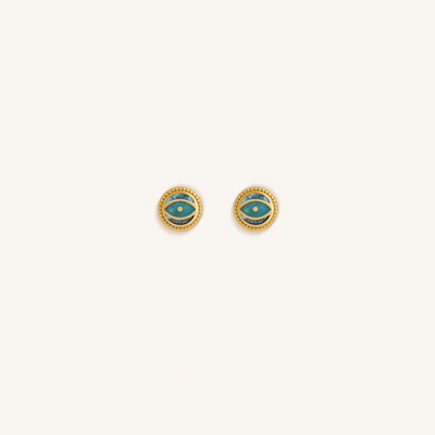 Guardian’s Whisper - Turquoise December Birthstone Evil Eye Gold Stud Earrings