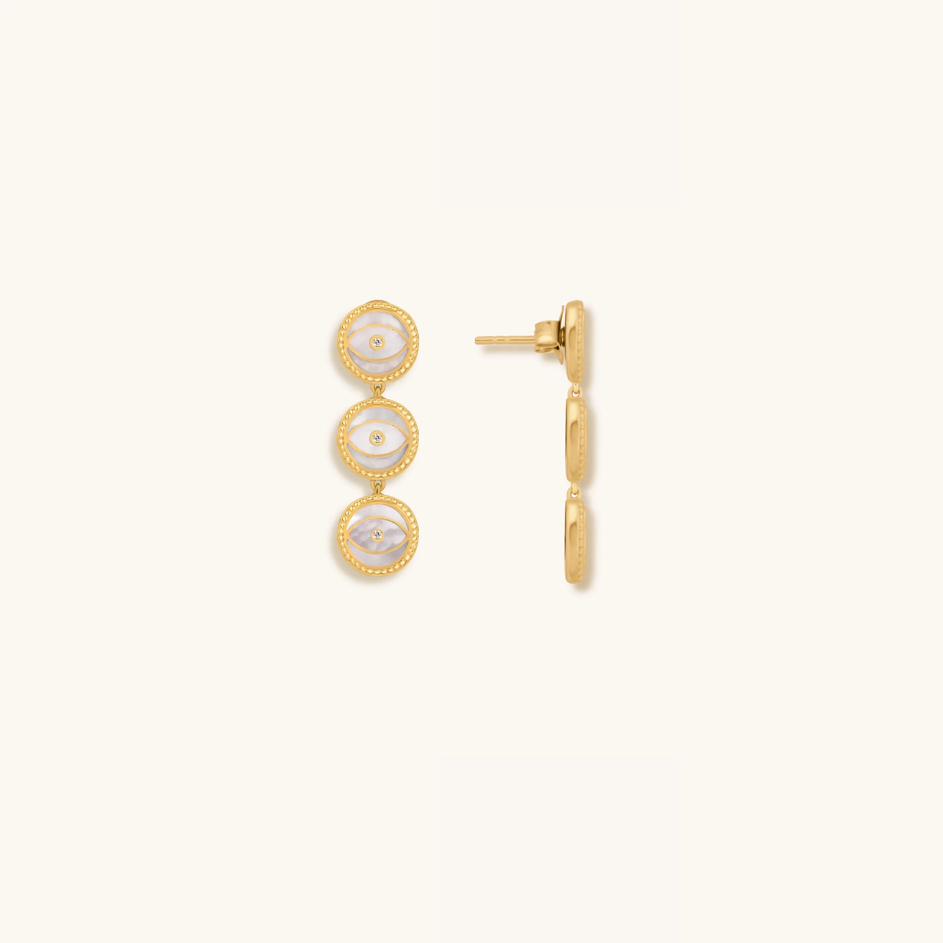 Triple Blessings Evil Eye Mother of Pearl Earrings