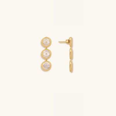 Triple Blessings Evil Eye Mother of Pearl Earrings