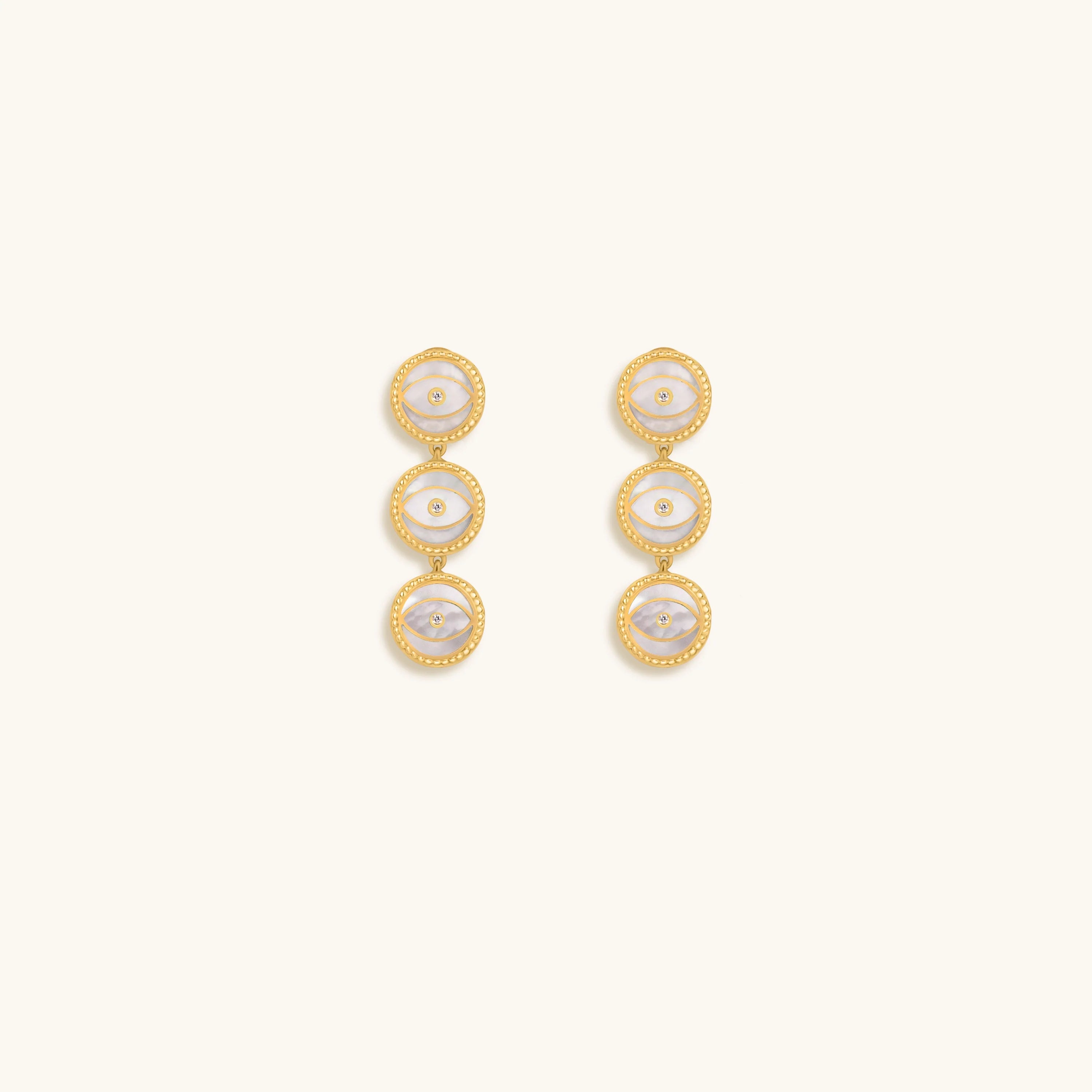 Triple Blessings Evil Eye Mother of Pearl Earrings