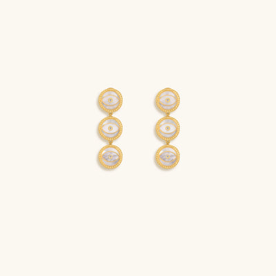 Triple Blessings Evil Eye Mother of Pearl Earrings