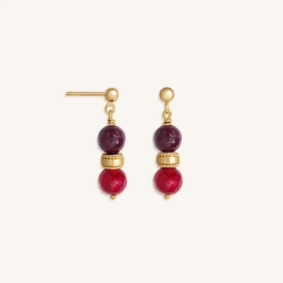 Poised Radiance Garnet & Rhodolite Gold Stud Earrings