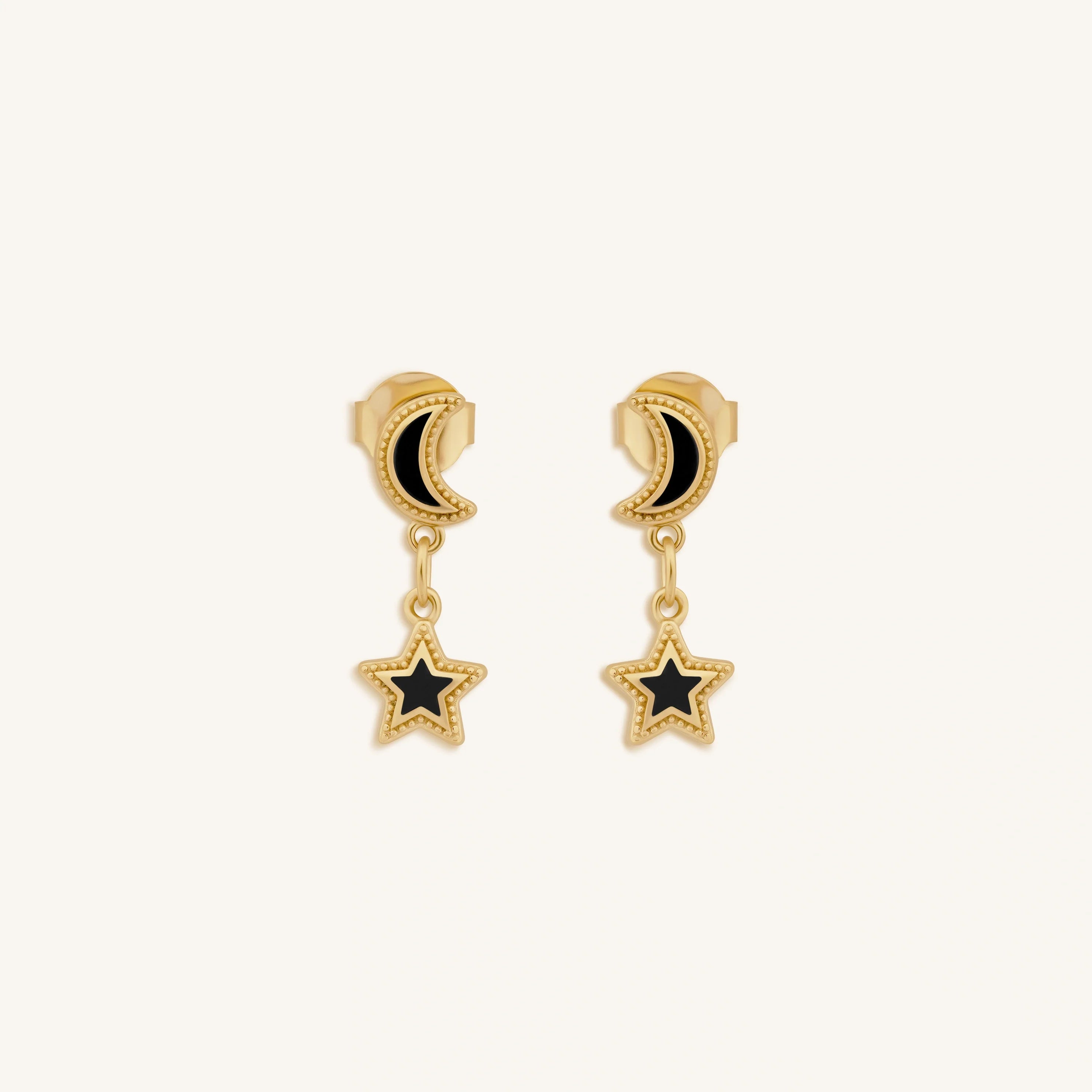 Eclipse Whisper Moon & Stars Onyx Earrings