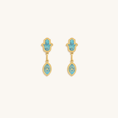 Peaceful Mindset Turquoise Evil Eye & Hamsa Gold Earrings