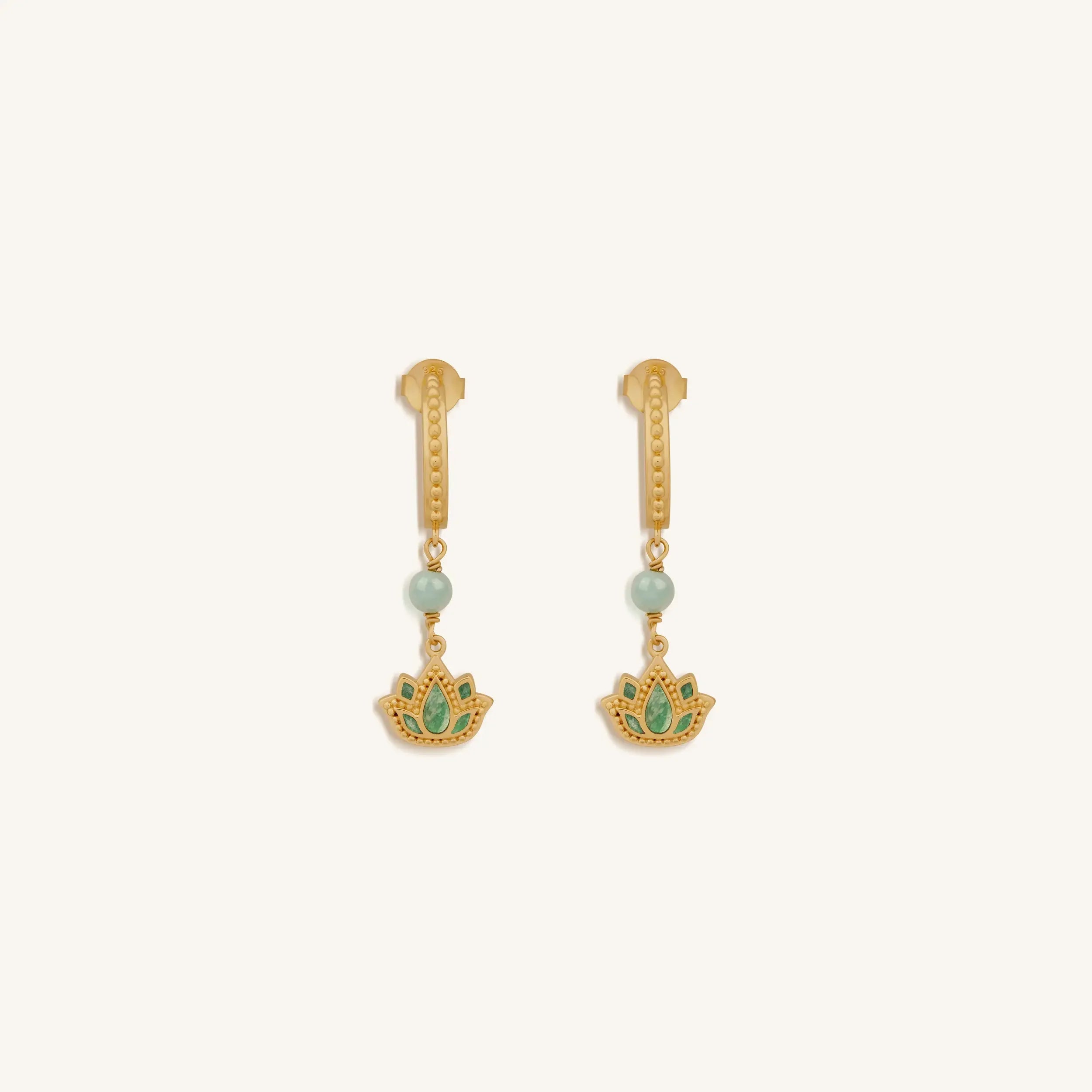 Effortless Renewal Amazonite Lotus Gold Earrings