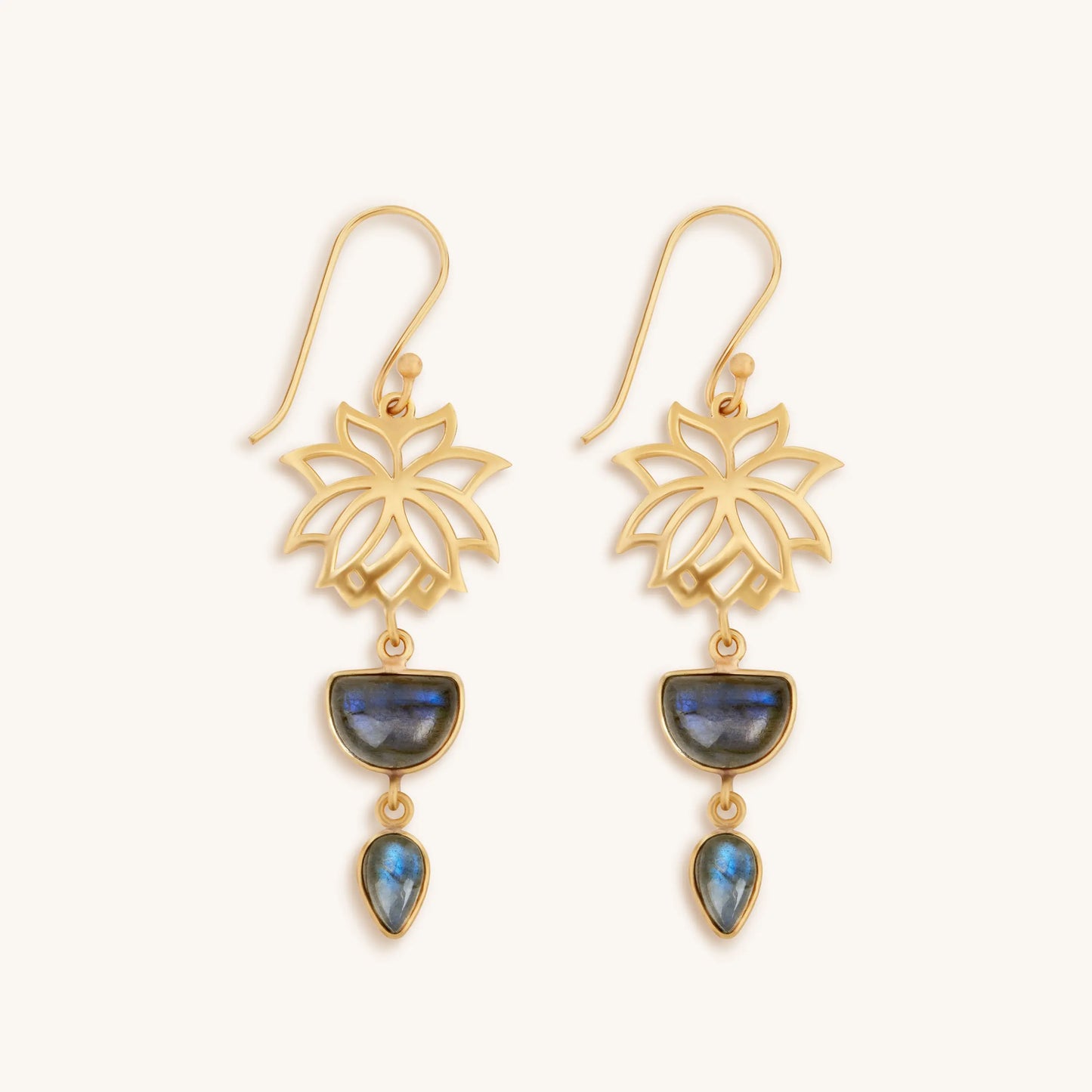 Subtle Movement - Gold Lotus Labradorite Earrings