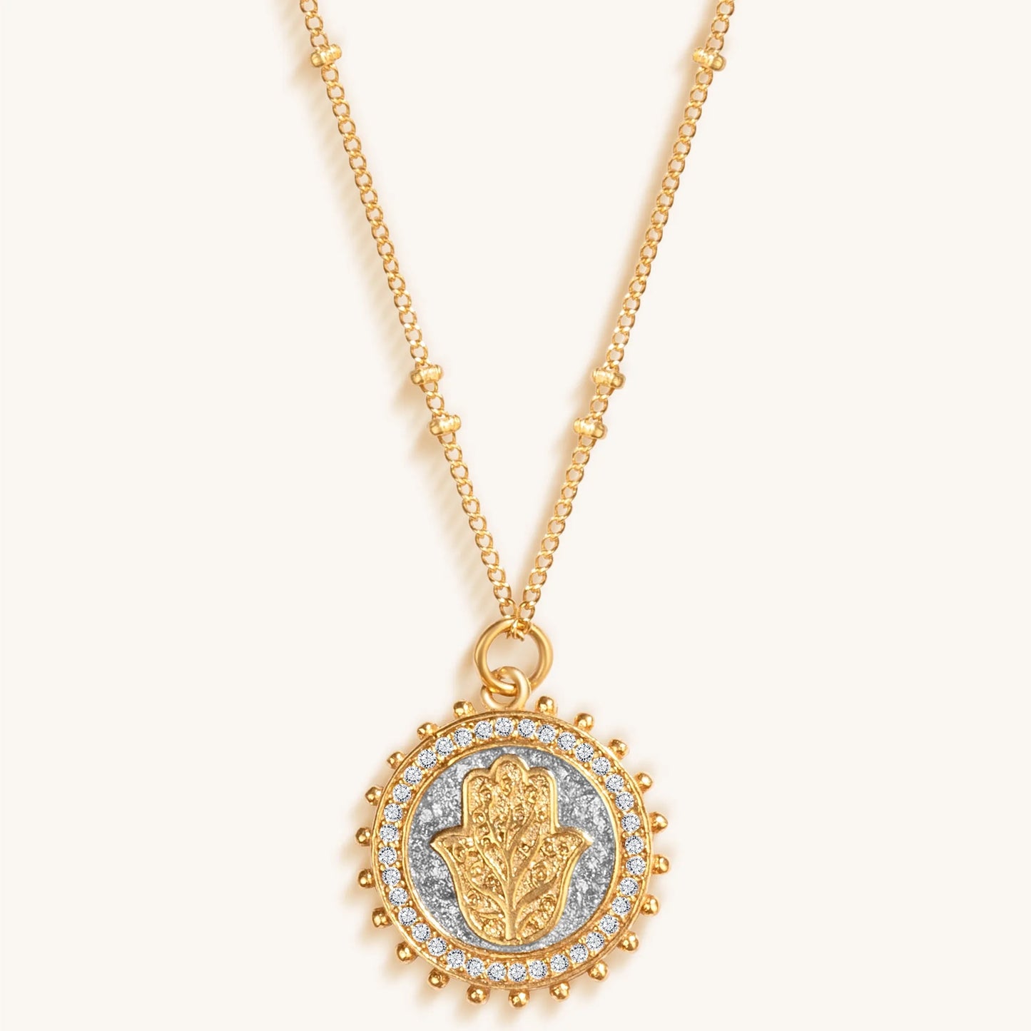 Precious Protection - Gold Plated Hamsa Medallion Necklace