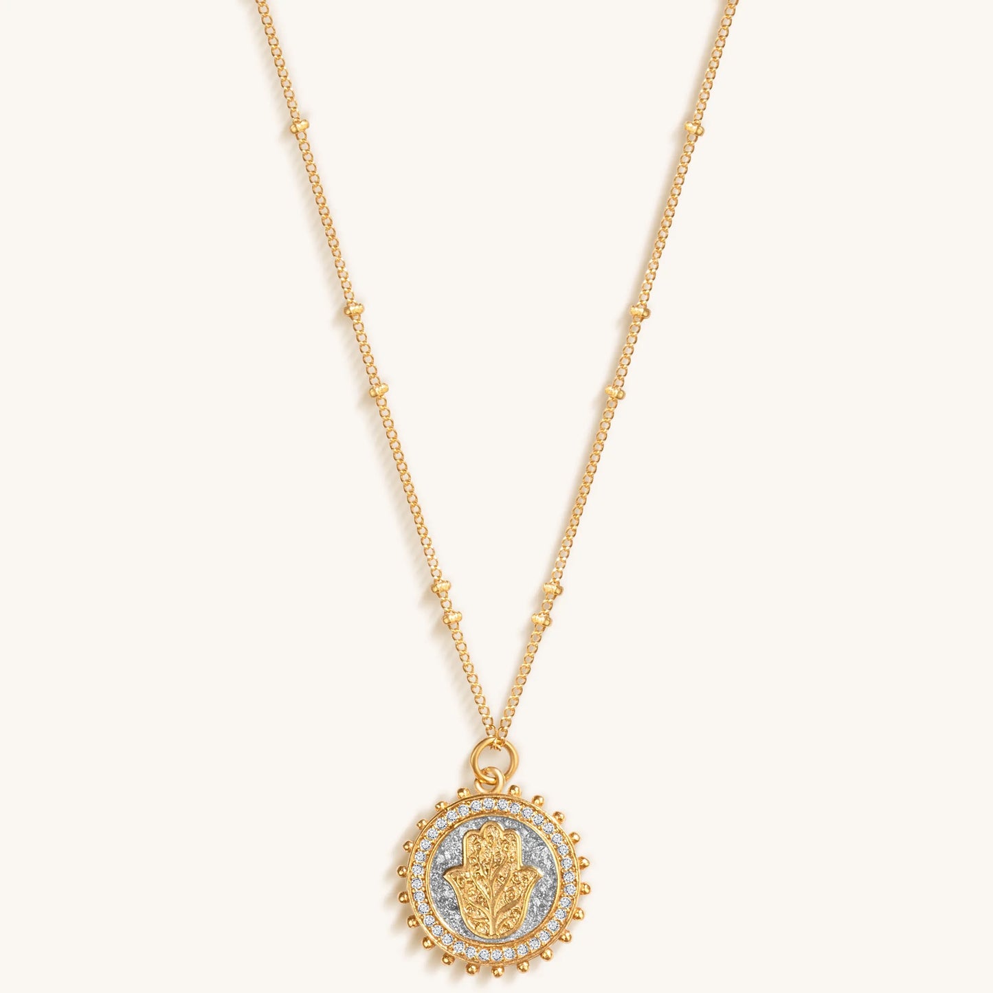 Precious Protection - Gold Plated Hamsa Medallion Necklace