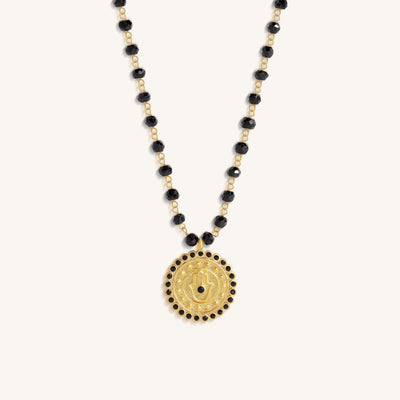 Silent Guard Hamsa Onyx Gold Necklace