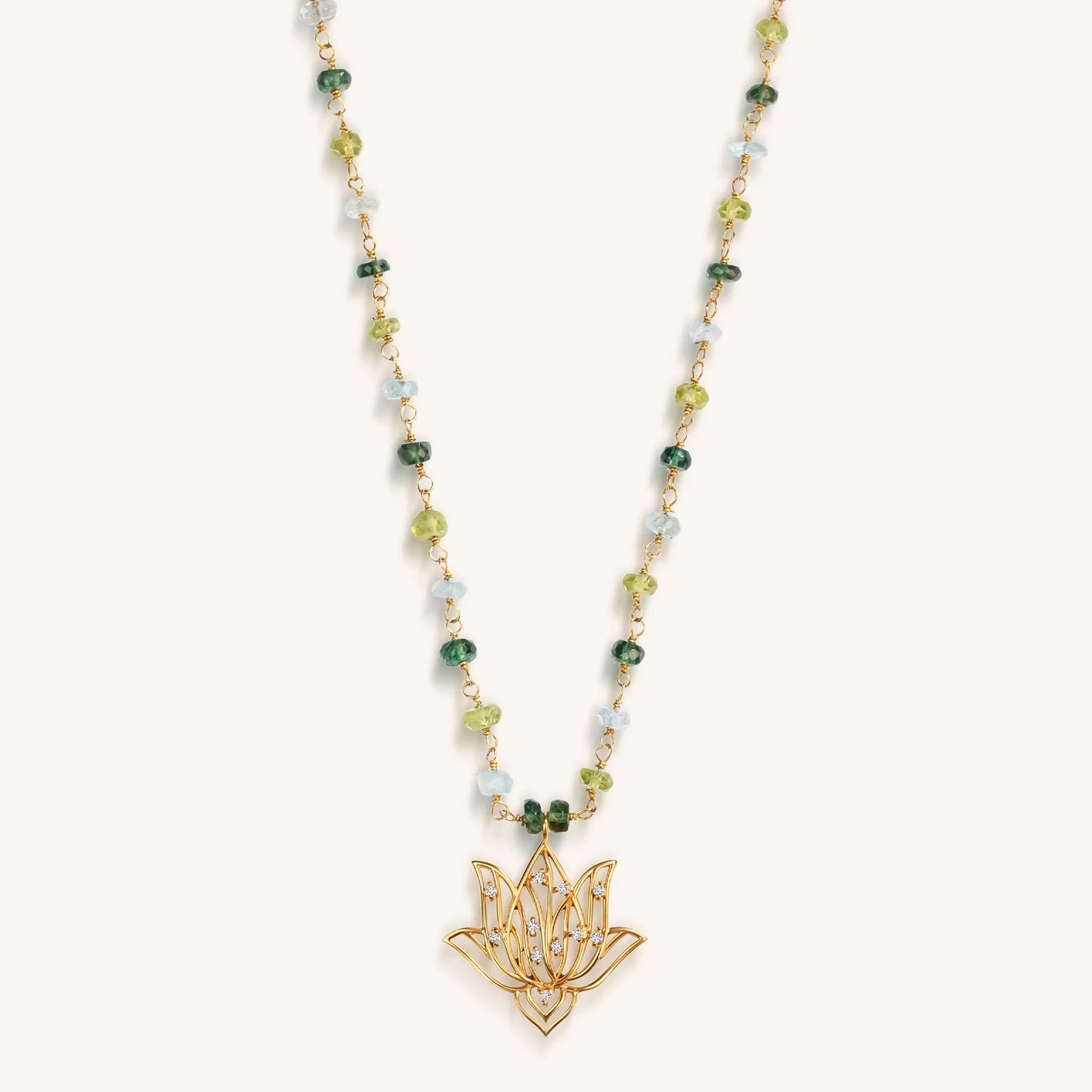 Genuine Enlightenment - Lotus Peridot Aquamarine Apatite Necklace