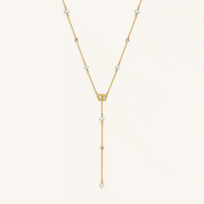Intuition & Grace Rainbow Moonstone & Pearl Butterfly Gold Necklace