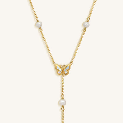 Intuition & Grace Rainbow Moonstone & Pearl Butterfly Gold Necklace
