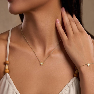 Inner Strength Rainbow Moonstone & Pearl Star Gold Necklace