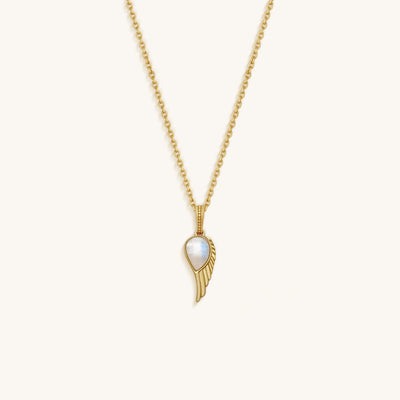 Lightness of Being Moonstone Angel Wing Gold Necklace