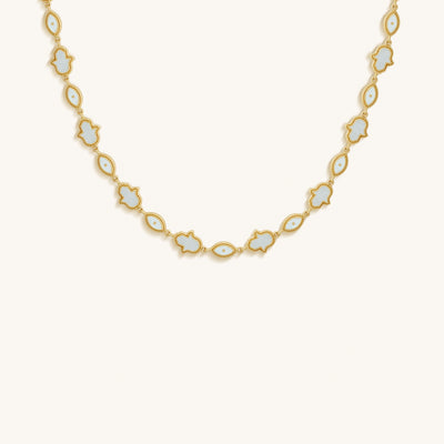 Lunar Alignment Rainbow Moonstone Hamsa & Evil Eye Gold Necklace