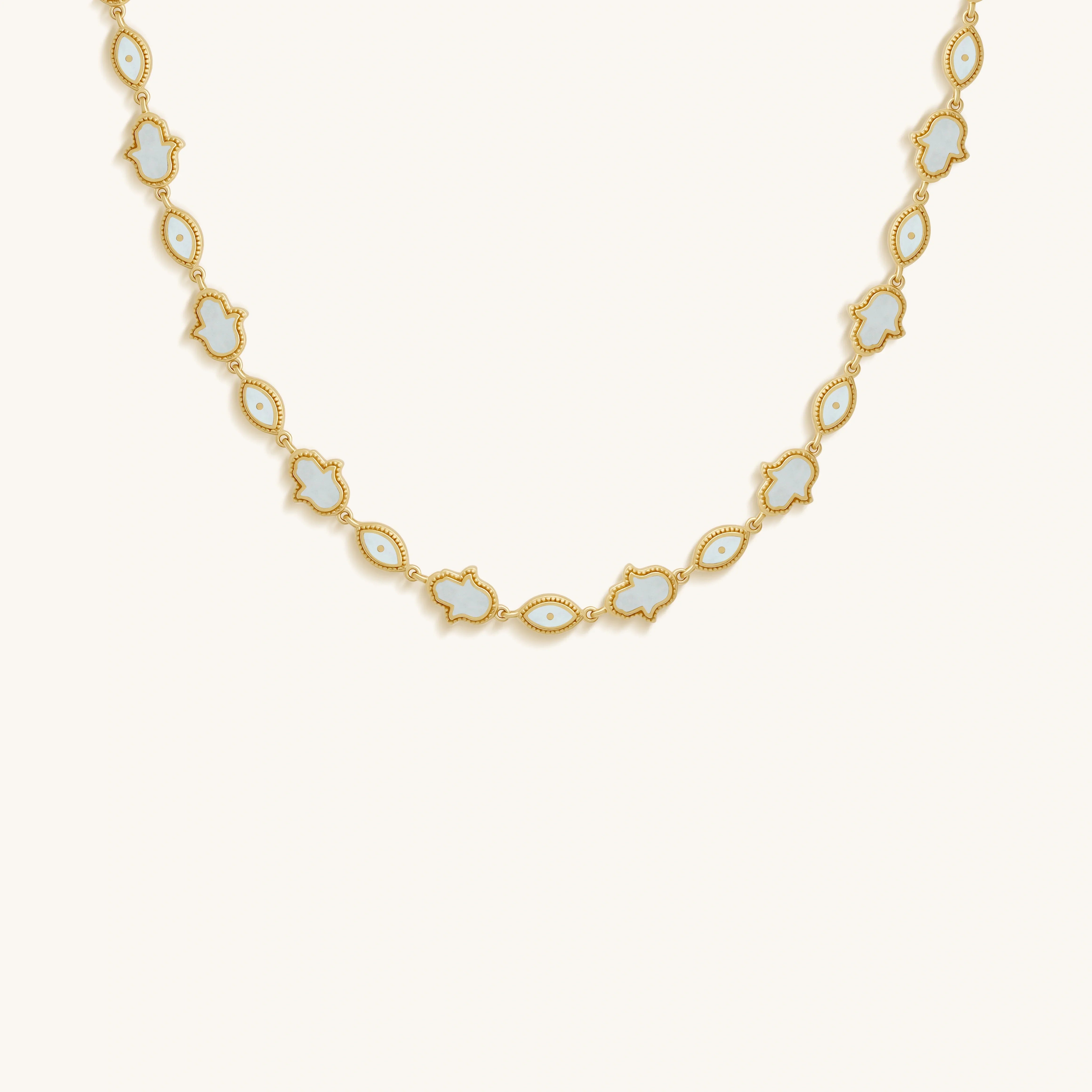 Lunar Alignment Rainbow Moonstone Hamsa & Evil Eye Gold Necklace