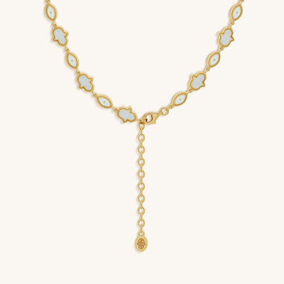 Lunar Alignment Rainbow Moonstone Hamsa & Evil Eye Gold Necklace