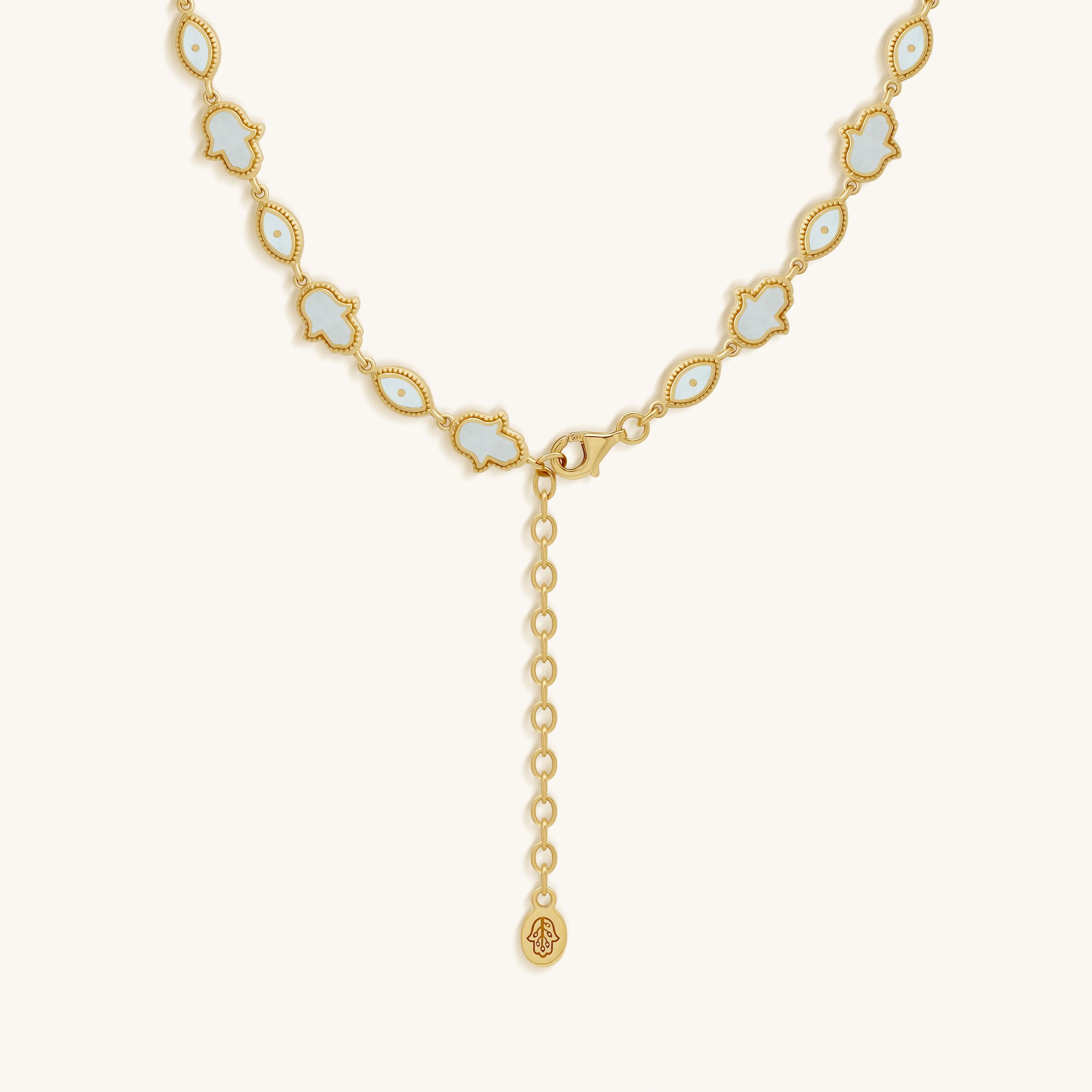 Lunar Alignment Rainbow Moonstone Hamsa & Evil Eye Gold Necklace